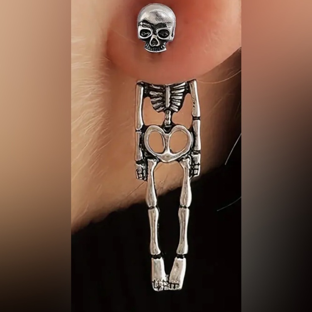 Silver ( zinc Alloy) Gothic, biker cute  Skeleton Earrings